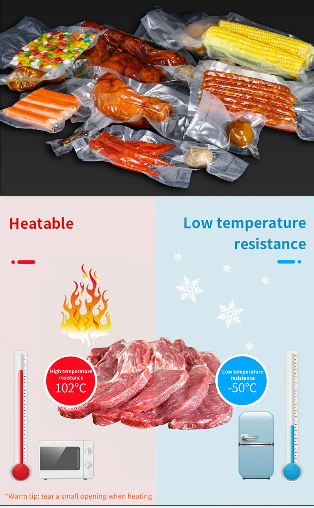 Vacuum Sealer Bags 100pcs | No-Cut Portable Food Sealer Bags | Sous Vide Compatible