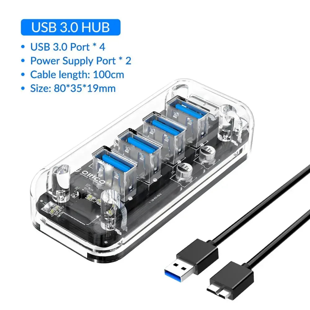ORICO USB 3.0 Hub – 4 & 7 Port Splitter, Ultra-Slim, OTG, 5Gbps | MacBook & PC Compatible