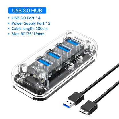 ORICO USB 3.0 Hub – 4 & 7 Port Splitter, Ultra-Slim, OTG, 5Gbps | MacBook & PC Compatible