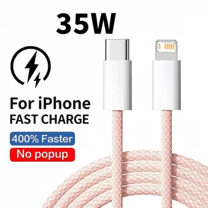 35W Braided USB-C to Lightning Fast Charge Cable for iPhone – 1m / 2m
