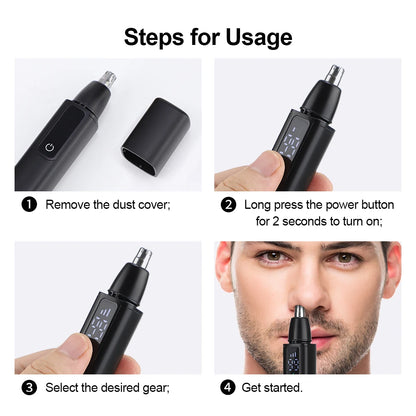 Rechargeable R.E.D. electric nose hair clipper with stainless steel blades, portable, washable, for painless grooming of eyebrows and lips.