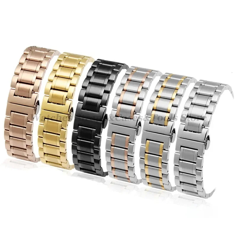 Curved End Solid Stainless Steel Watch Strap – Universal 12–24mm with Butterfly Clasp