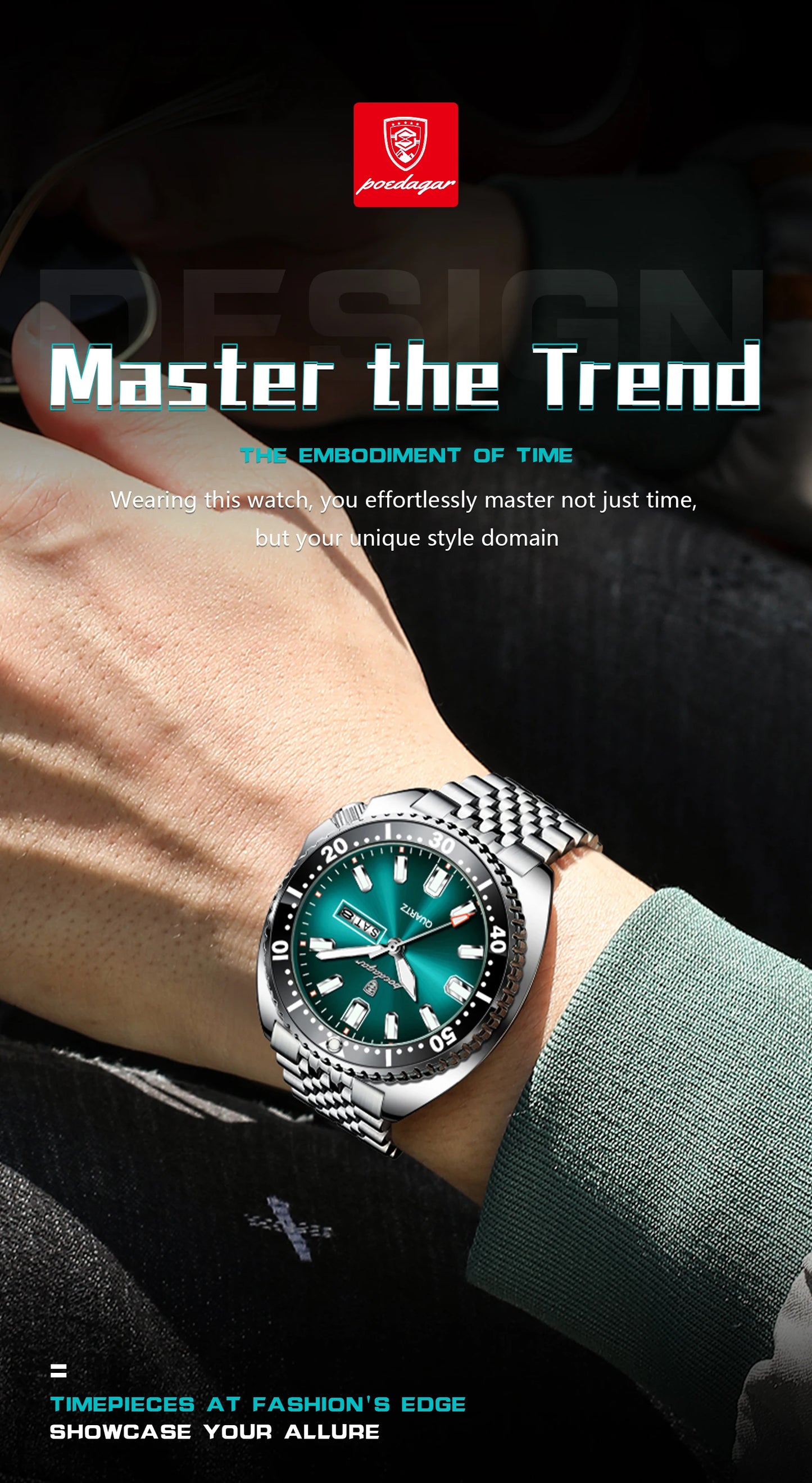POEDAGAR Luxury Men's Quartz Watch – Date, Week, Luminous & Waterproof Stainless Steel