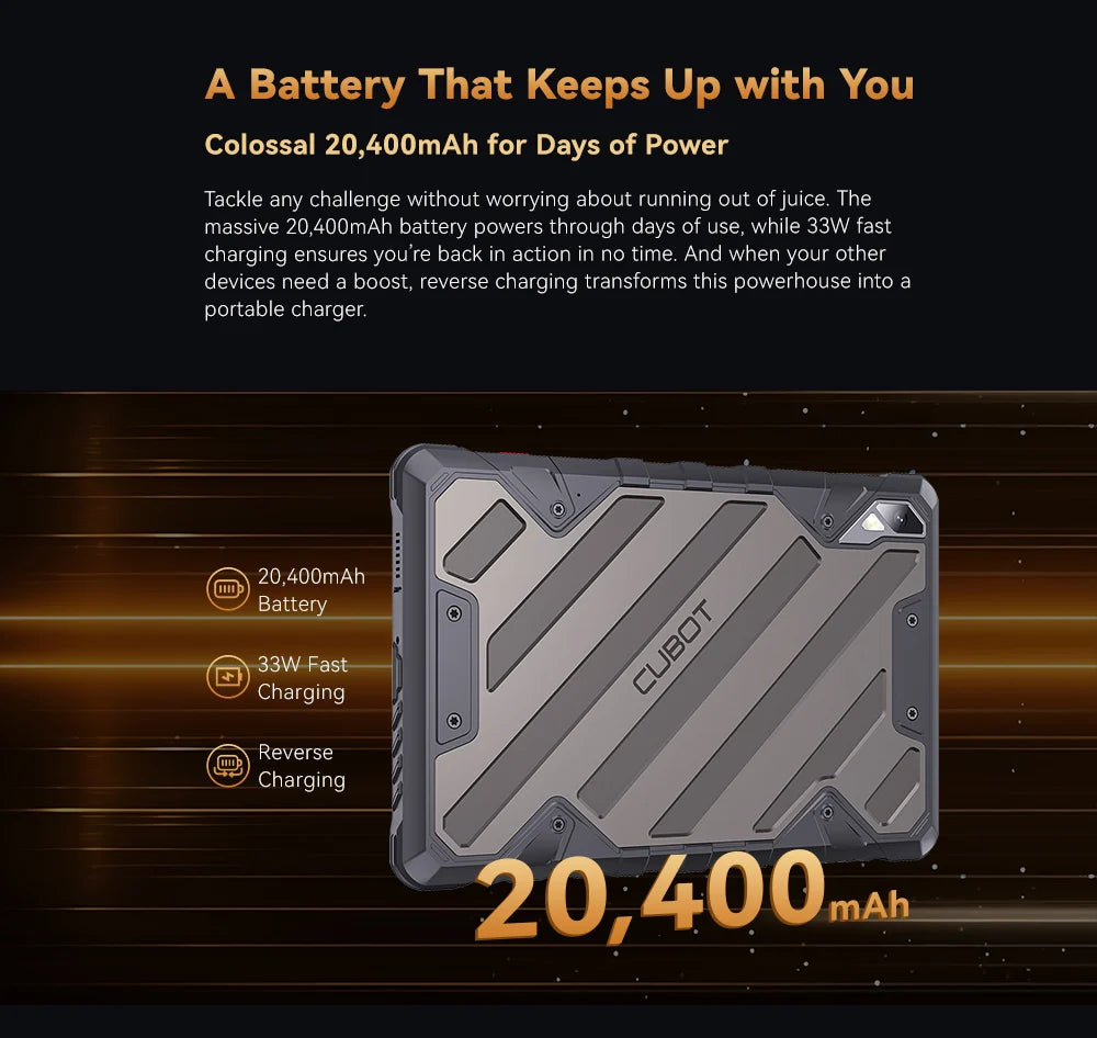 Cubot Tab KingKong 2 Rugged Tablet – Android 14, Helio G99, 20400mAh, 16GB RAM, 256GB, IP68, 10.95"
