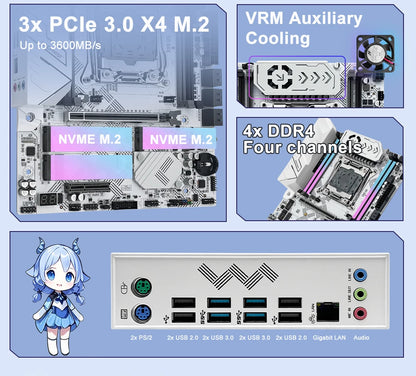 MACHINIST X99 U9 Motherboard – LGA2011-3, DDR4, 3x NVMe M.2, White Armor