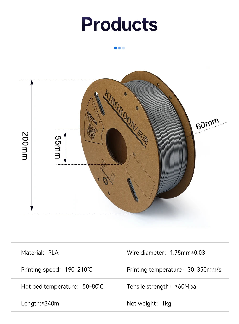 KINGROON PLA Filament 1.75mm – 5 or 10 Rolls, Mixed Colors, No Bubble