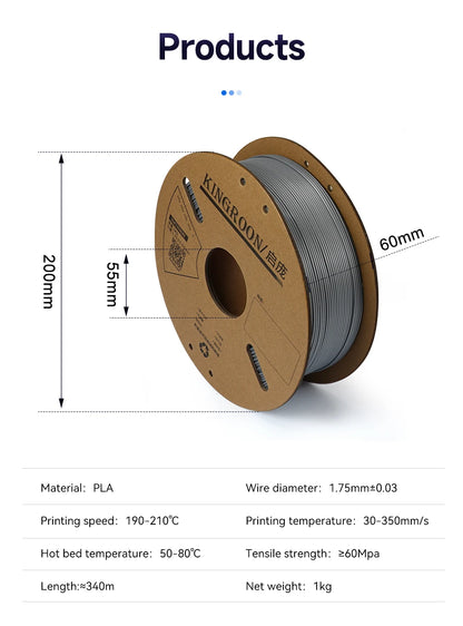 KINGROON PLA Filament 1.75mm – 5 or 10 Rolls, Mixed Colors, No Bubble