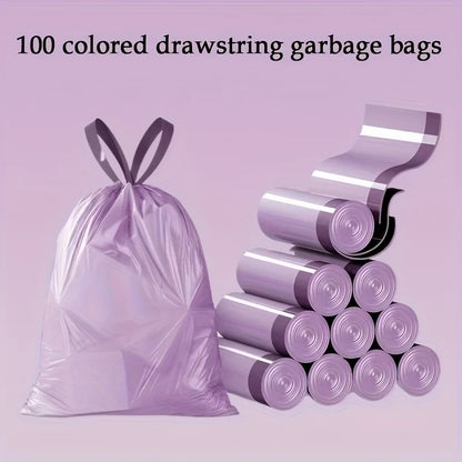 Purple Drawstring Trash Bags 100-Pack | 8L Thick Leak-Proof Garbage Bags