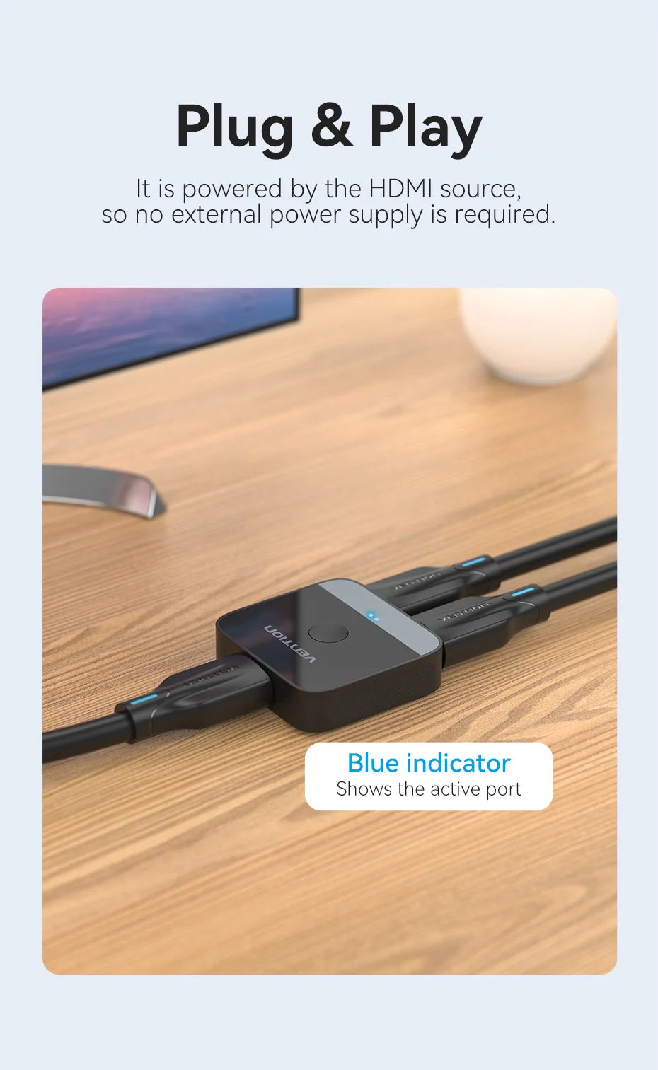 Vention HDMI 2.0 Splitter Switch | 2-in-1 Bi-Directional | 4K@60Hz | 18Gbps | PS5 Xbox Laptop