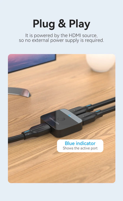 Vention HDMI 2.0 Splitter Switch | 2-in-1 Bi-Directional | 4K@60Hz | 18Gbps | PS5 Xbox Laptop