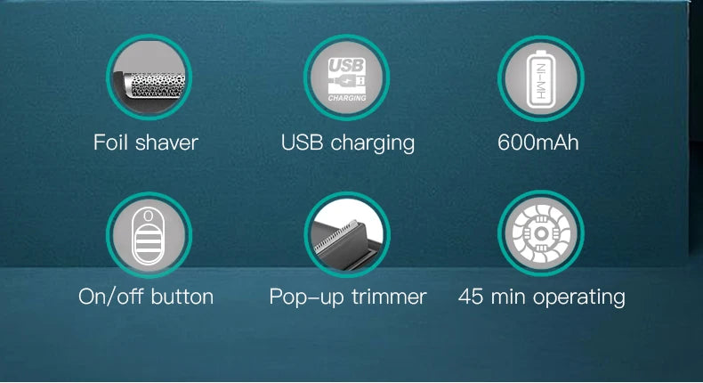 VGR professional men's electric shaver with USB charging, compact beard trimmer for grooming, black and silver design.