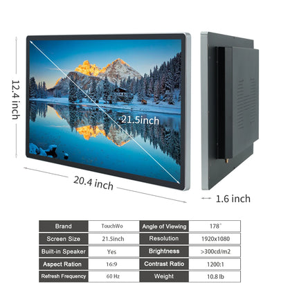 R.E.D. Shopping TouchWo 21.5-27 inch industrial all-in-one PC with touchscreen, Android, and Windows 10 for commercial use.