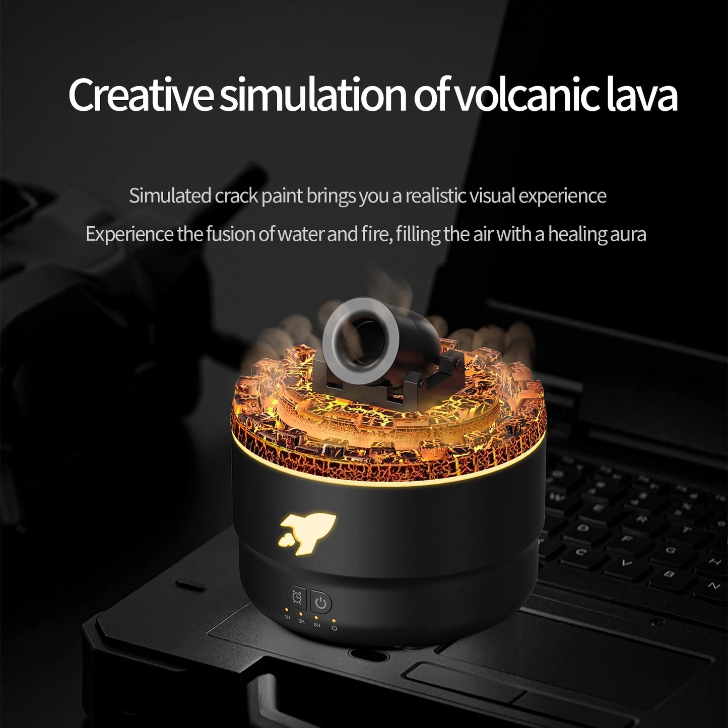 Volcanic Crack Light Aroma Humidifier – Desktop Ring Spray Aromatherapy Diffuser (White & Black)