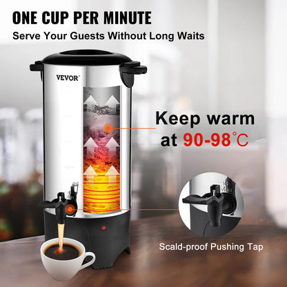 SucceBuy 50-Cup Commercial Coffee Urn – 1000W Stainless Steel Large Dispenser