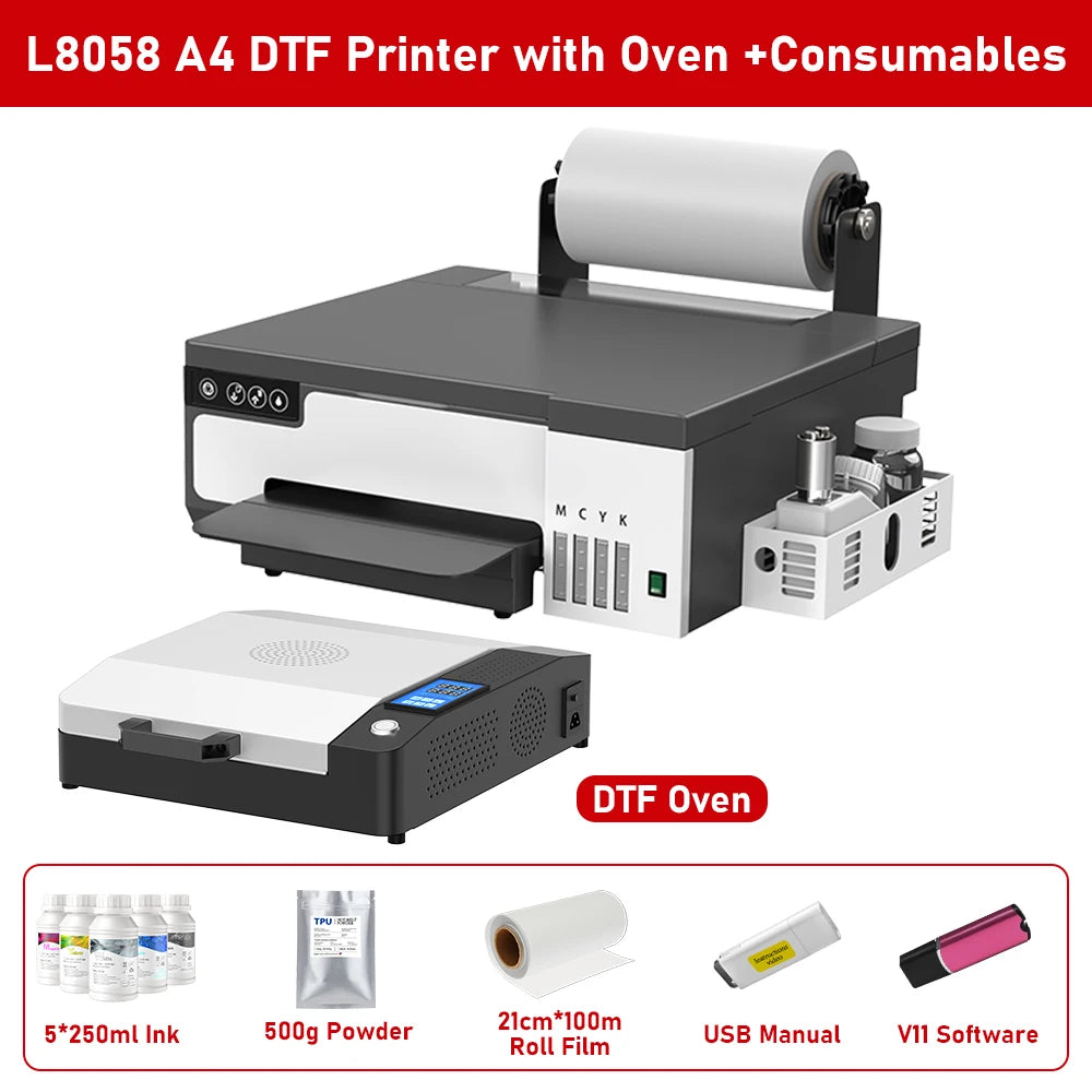 A4/A3 DTF Printer with DTF Oven – XP600, Direct to Film for T-Shirts & Clothes