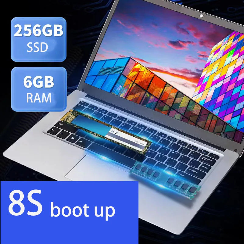 GMOLO 14" Netbook – Intel Celeron N3350, 4/6GB RAM, up to 256GB SSD, Wi-Fi, Windows 10