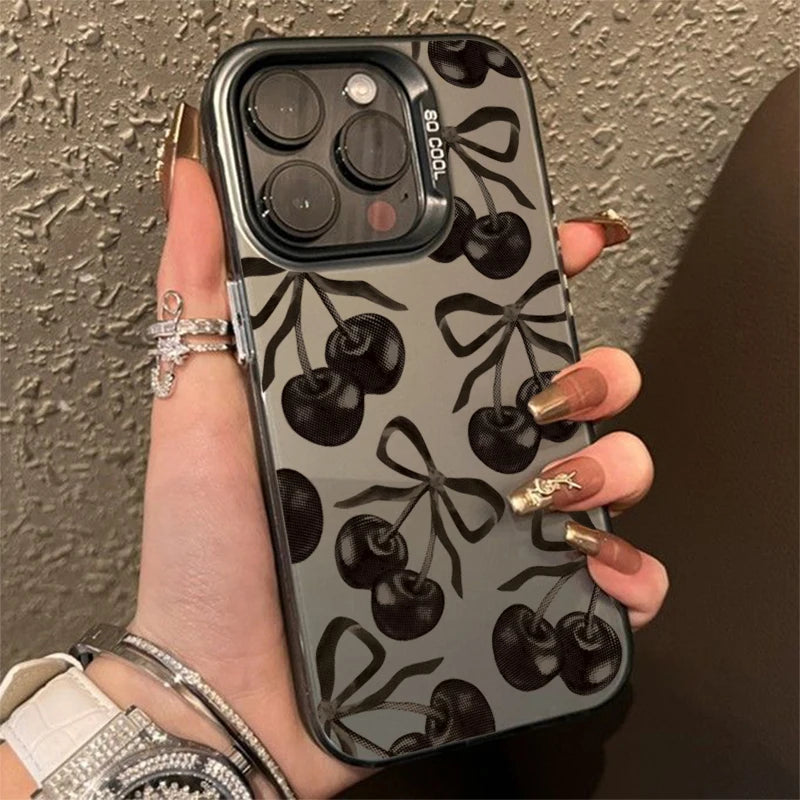 Black Cherry Bow Electroplate Case for Samsung Galaxy S25/S24/S23/A56/A36 – IMD Cover