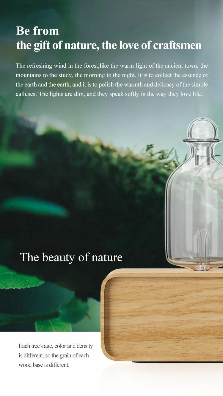 Professional Aromatherapy Nebulizer Diffuser — Wood & Glass, Waterless, 2600mAh Battery, Scent Machine