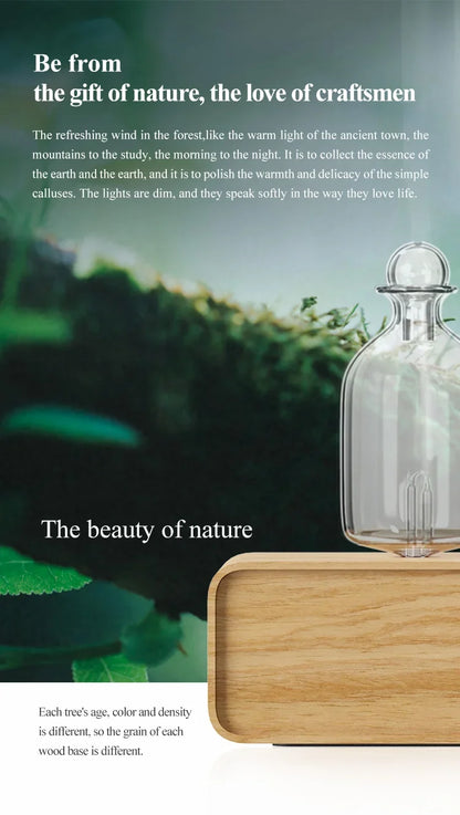 Professional Aromatherapy Nebulizer Diffuser — Wood & Glass, Waterless, 2600mAh Battery, Scent Machine