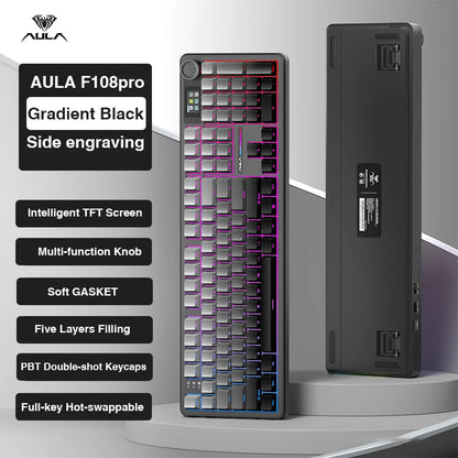 AULA F108Pro Wireless Mechanical Keyboard – Bluetooth, Gasket, Hot-Swap, TFT Display, RGB, 98 Keys