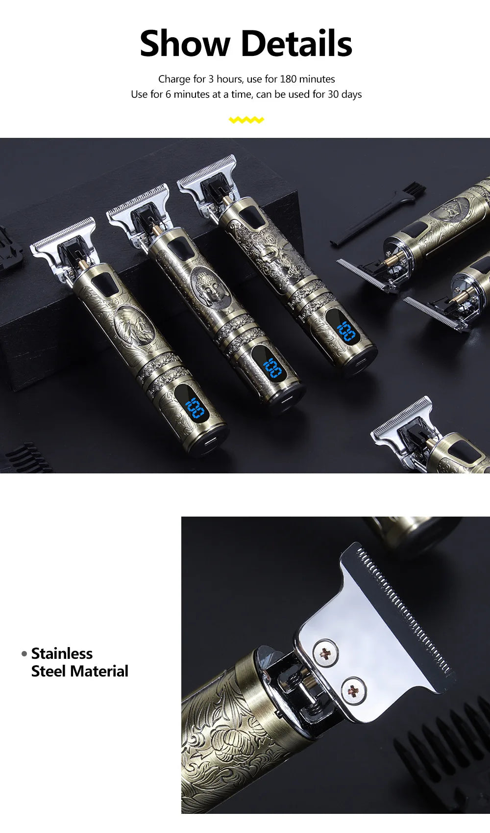 R.E.D. Shopping T9 LCD Electric Hair Clipper with oil head precision trimmer for men, featuring digital display and ergonomic design.