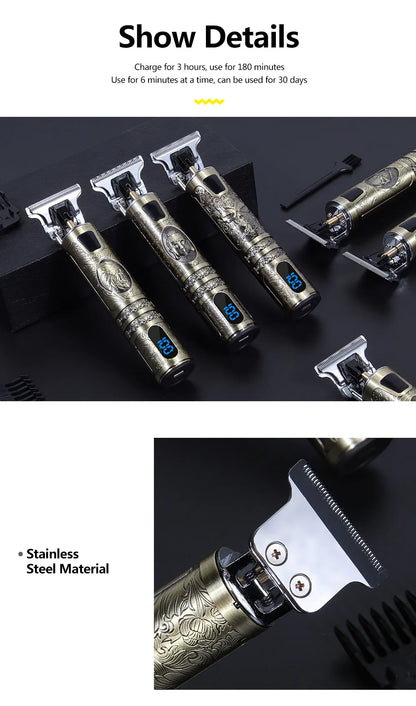 R.E.D. Shopping T9 LCD Electric Hair Clipper with oil head precision trimmer for men, featuring digital display and ergonomic design.