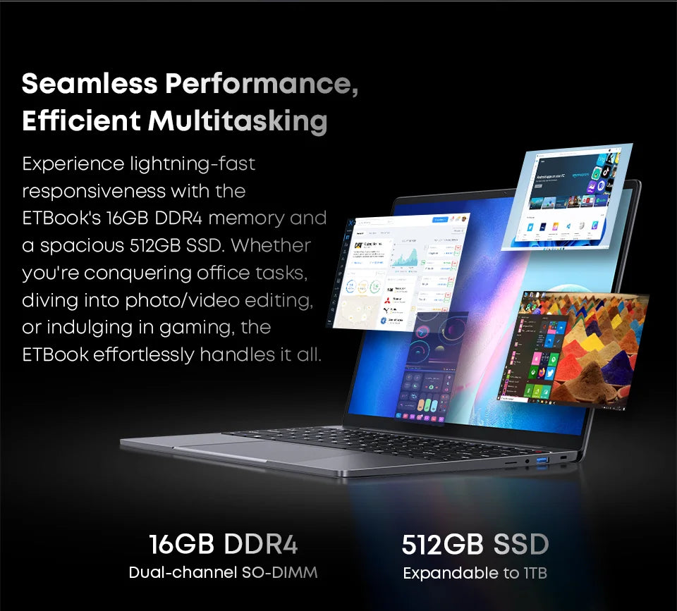 Acer ETBook 14" 2K Laptop Intel Core i3-1220P 16GB RAM 512GB SSD WiFi 6 Windows 11