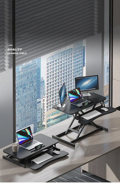 Height Adjustable Folding Standing Computer Desk with Keyboard Tray for Home Office Gaming Lift Laptop Table Stand Workbench