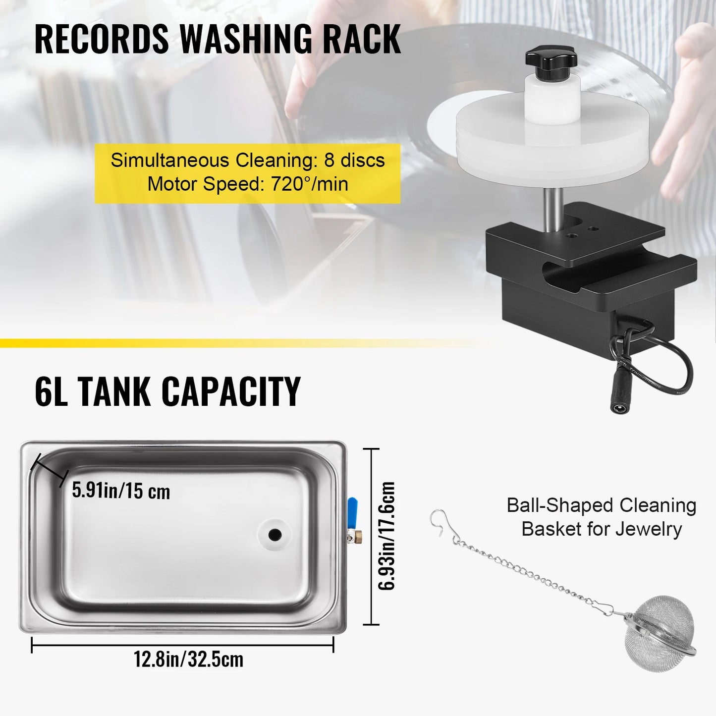 SucceBuy 6L Ultrasonic Vinyl Record Cleaner | Jewelry, Dental & Contact Lens