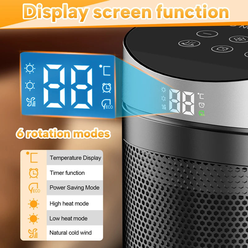 Electric Space Heater 1500W – Energy Saving Hot Air Heater with Remote Control & Timer