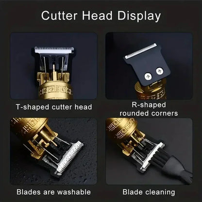 R.E.D. Shopping T9 Professional Hair Clipper with USB fast charging, beard and body trimmer, black and silver design.