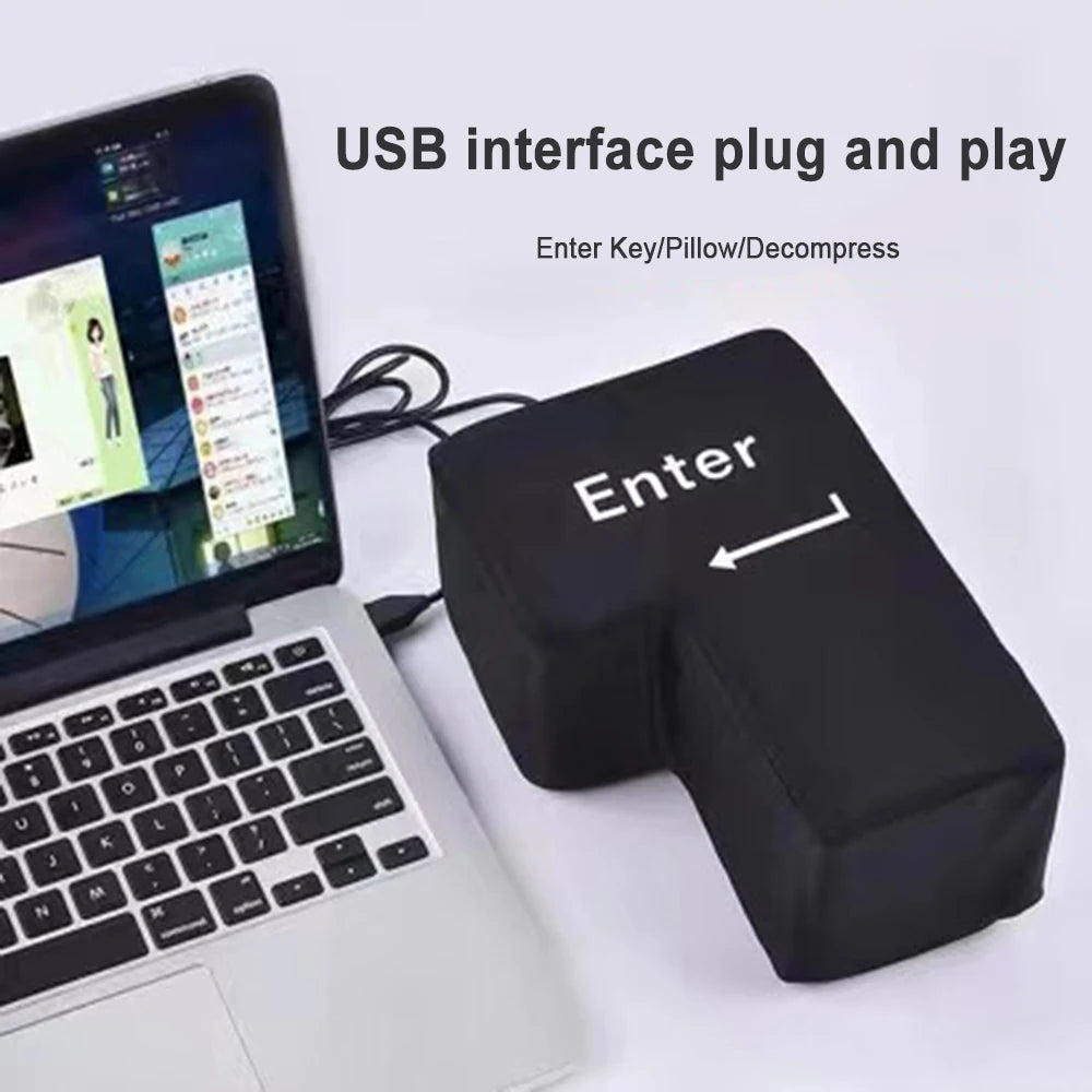 Giant USB Enter Key Pillow – Soft Decompression Stress Relief Toy for Office & Desk