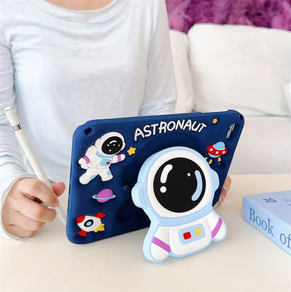 3D Cartoon Astronaut Kids iPad Case – Silicone, Shockproof, Kickstand, iPad Mini/Air/Pro