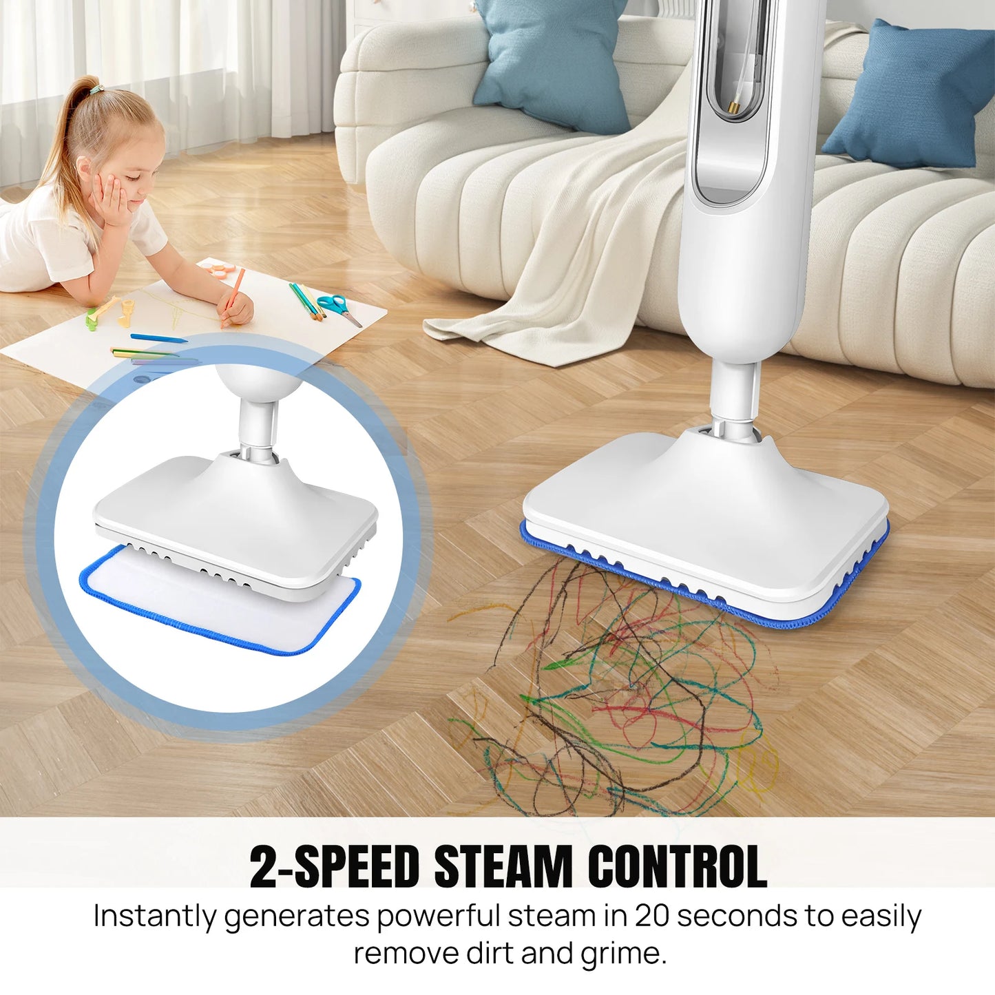 DayPlus Steam Mop & Detachable Steam Cleaner 1500W – Carpet, Laminate, Tile, Hardwood, 400ml