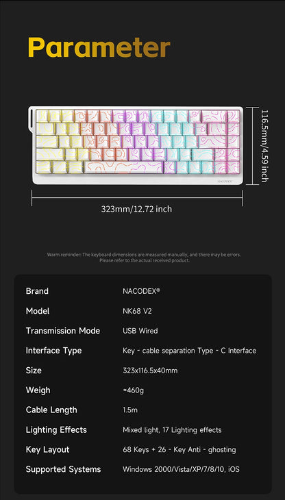 AJAZZ NK68 V2 Gaming Mechanical Keyboard | Hot-Swap | RGB Backlight | 68 Keys | Red Switch | USB