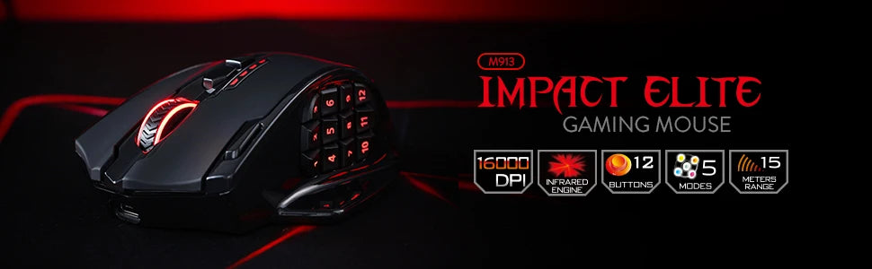 Redragon M913 Gaming Mouse – 16000 DPI, 2.4GHz Wireless, RGB, 16 Programmable Buttons