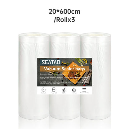 SEATAO vacuum food storage bags by R.E.D. Shopping, long rolls for vacuum sealer, ideal for keeping food fresh and organized.