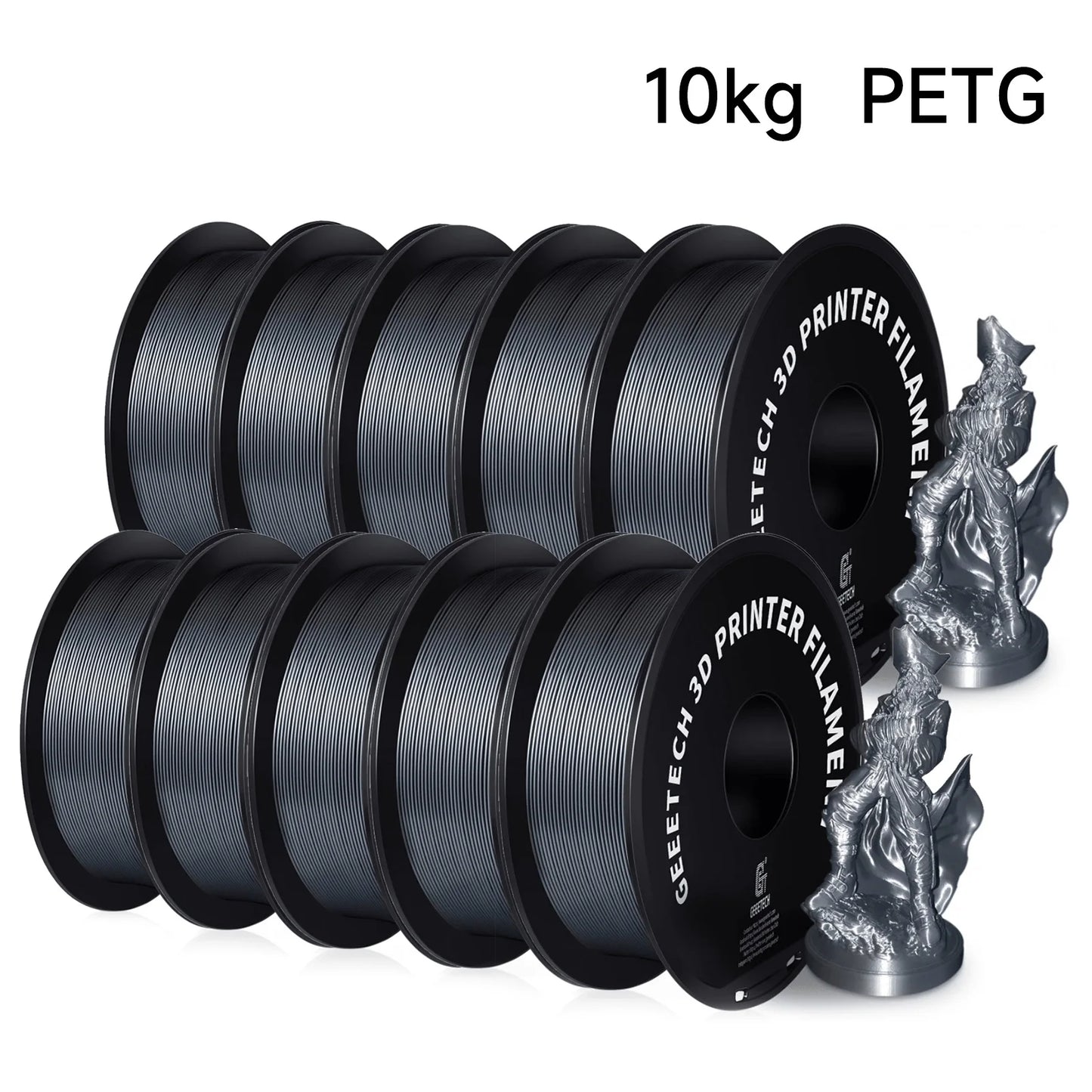Geeetech PETG Filament – 10 Rolls x 1KG, 1.75mm, Vacuum Packed, for FDM 3D Printers