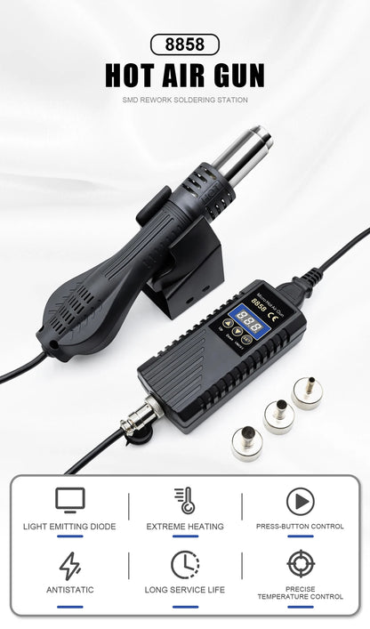 JCD 8858 750W Hot Air Rework Station – LCD Digital Soldering Hair Dryer