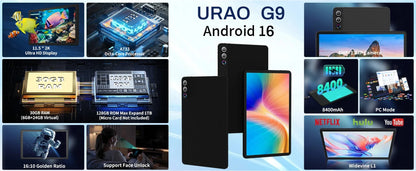URAO G9L 11.5" Android 15 Tablet | 30GB RAM | 128GB+1TB | 2K IPS | 8400mAh | WiFi 6 | Widevine L1