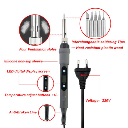 60W / 80W Adjustable Temperature Electric Soldering Iron – Digital Display