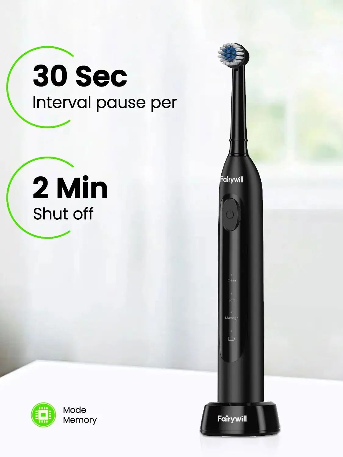 Fairywill T2233 Electric Toothbrush – Sonic Rotation, 4 Heads, 3 Modes, Rechargeable