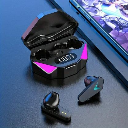 R.E.D. Shopping TWS wireless Bluetooth gaming earbuds with LED display, built-in mic, noise cancelling headphones, black design