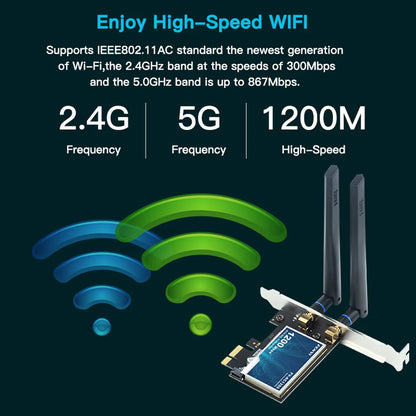 Fenvi FV-AC1200 PCIe WiFi Adapter | AC1200 Dual Band 2.4G+5G | Bluetooth 4.2 | Win 7/10/11 Desktop