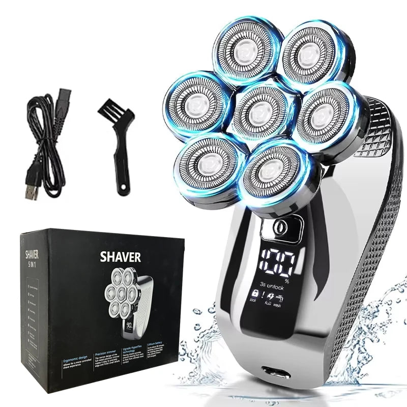 DUTRIEUX 5-in-1 7D Head Shaver for Men – Cordless, Wet & Dry, LED Display, Waterproof, Grooming Kit