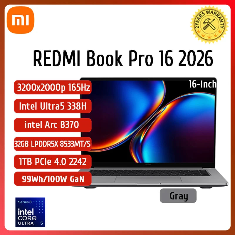 Xiaomi Redmi Book Pro 16 — Intel Ultra 7/Ultra 5, Arc Graphics, 32GB LPDDR5X, 1TB SSD, 3.1K 165Hz