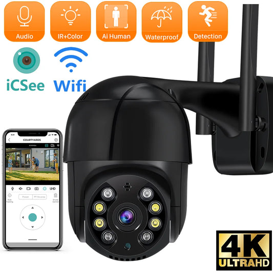 8MP 4K PTZ WiFi IP Camera – Auto Tracking, Speed Dome, Outdoor Smart Surveillance (ICSEE)