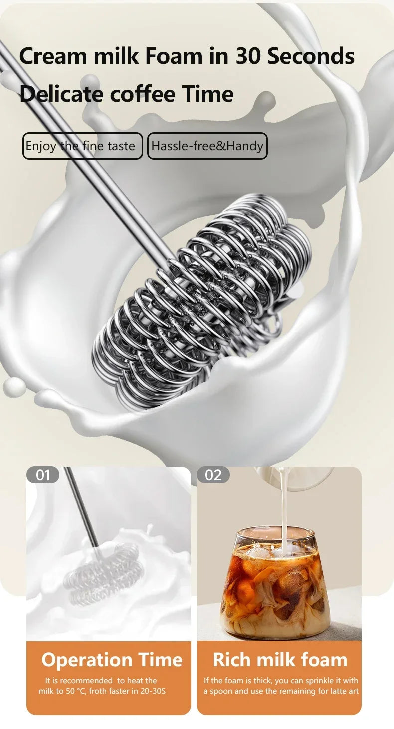Cordless Electric Milk Frother | USB Rechargeable | 3 Speeds | Handheld Foam Maker | Coffee Cappuccino Whisk