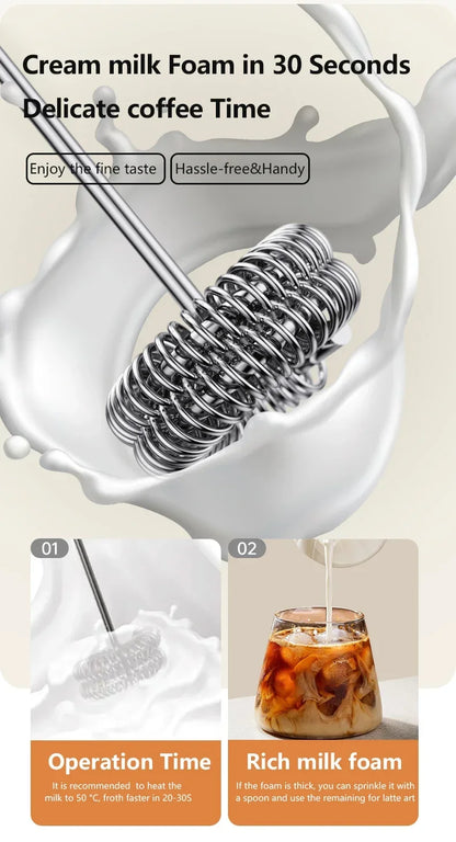 Cordless USB Electric Milk Frother – 3-Speed Handheld Foam Maker