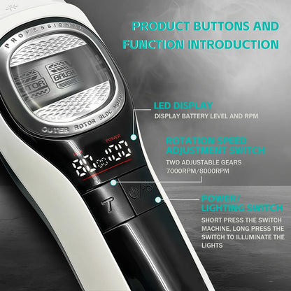 VGR V-888C Brushless Motor Cordless Hair Clipper – 7000-8000RPM, 2500mAh, 150min, Wet/Dry, Barber Trimmer